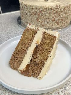 two slices of cake on a white plate