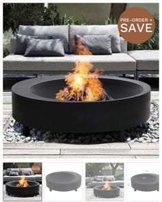 an outdoor fire pit sitting on top of gravel