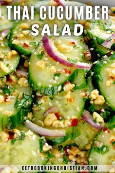 cucumber salad with red onion, green onions and sesame seeds