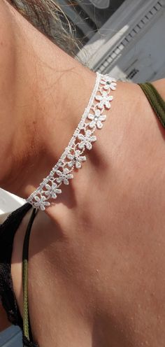 Choker White Flower Rhinestones Necklace - Etsy White Necklace For Festivals, Delicate White Choker Necklace, Dainty Adjustable Wedding Choker, Elegant Handmade Summer Choker, Adjustable Flower Choker For Festivals, Silver Choker For Summer Festivals, Delicate White Choker For Wedding, Delicate White Wedding Choker, Delicate White Choker Jewelry