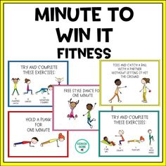 an exercise poster with the words, minute to win it fitness and two different exercises