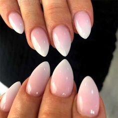 White Ombre Nails Short, Pink And White Ombre Nails, Ombre Nails Short, Pink Oval Nails, White Ombre Nails, Short Almond Shaped Nails, Pink And White Ombre, Do It Yourself Nails, Almond Nails Pink