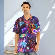 The best hawaiian shirts for men, hawaiian shirt for women and kids are available, designed just for you. Fabric: four-way stretch (95% polyester and 5% spandex) Regular fit Fabric Weight: 120 g/m². Care Instruction: Machine washes cold with similar colors, do not bleach, tumble dry low, do not iron, and do not dry clean. Reliable quality Refreshing and breathable, comfortable material, No DISCOLORATION after long washing. Hight Quality Fabric High quality fabric is soft and comfortable, and its prefect structure supports the fit of the outfit. Unisex & Perfect Gifts This product is crafted from a premium polyester and spandex blend, making it both comfortable and durable. Each panel is individually printed, cut and sewn to ensure a flawless graphic with no imperfections. And high definiti Semi Formal Outfit, Men Hawaiian Shirt, Space Gift, Cool Hawaiian Shirts, Mens Hawaiian Shirts, Hawaiian Shirts, Formal Outfit, Shirt For Women, Top Gifts