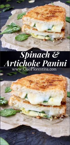 spinach and artichoke panini on parchment paper