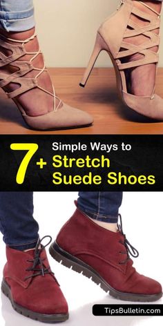 Learn how to stretch suede shoes at home using a thick pair of socks, stretch spray, or another DIY hack like rubbing alcohol. Our article even offers tips for stretching a pair of shoes for bunions. #howtostretch #suede #stretching #suedeshoes #shoes Boot Stretching Diy, Diy Suede Cleaner Shoes, Make Heels Comfortable Hacks, How To Clean Salt Off Suede Boots, Cleaning Suede Boots, Boot Stretcher, Squeaky Shoes, Boots Diy