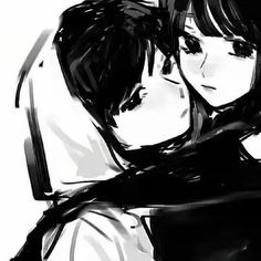 black and white drawing of two people hugging each other with their arms around one another