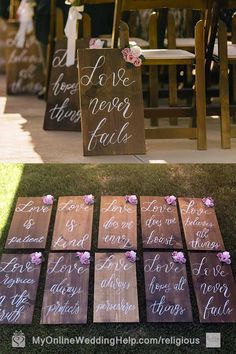 wooden signs that say i love you to the moon and back, with flowers on them