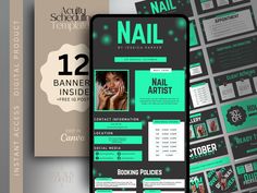 a green and black flyer for nail salon