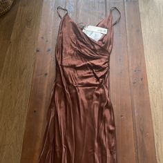 -Silk Like Midi Dress -New With Tags -Midi Dress Brown Silk Midi Dress For Party, Party Brown Silk Midi Dress, Zara Sleeveless Silk Maxi Dress, Brown Silk Midi Dress, Silk Sheath Maxi Dress For Date Night, Zara Brown Evening Midi Dress, Zara Brown Midi Dress For Evening, Fitted Silk Midi Dress By Zara, Zara Fitted Silk Midi Dress