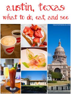 a collage of pictures with the words what to eat and see