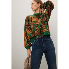 Green animal print knit (55% Acrylic, 35% Polyamide, 10% Wool). Sweater. Long sleeves. Crewneck. Pull on. 21.5" from shoulder to hemline. Imported. Green Jacquard Knit Sweater For Fall, Green Knit Top For Fall, Casual Jacquard Knit Top For Fall, Fall Jacquard Knit Sweater For Work, Fall Jacquard Knit Top, Jacquard Knit Top For Fall, Green Animals, Sweater Collection, Rent The Runway