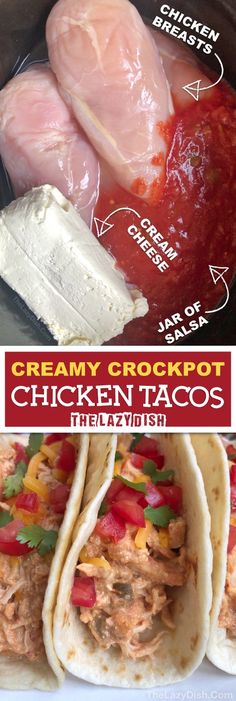 the crockpot chicken tacos are ready to be eaten