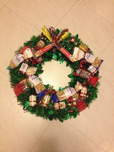 a christmas wreath made out of candy and candies