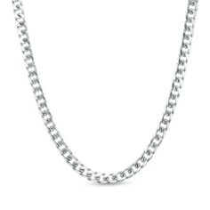 A simple design, this chain pairs perfectly with any attire. Fashioned in cool 14K white gold, this men's 5.0mm-wide Cuban curb chain necklace is polished to a bright finish. The necklace measures 20.0 inches in length and secures with a lobster claw clasp. Classic Cuban Link Necklace With Polished Finish, Classic Polished Cuban Link Necklace, White Gold Cuban Link Chain Necklace With Polished Finish, White Gold Cuban Link Necklace With Figaro Chain, Classic White Gold Cuban Link Necklace, Classic Stainless Steel Cuban Link Necklace, Classic Silver Cuban Link Necklace With Figaro Chain, White Gold Cuban Link Stainless Steel Necklace, White Gold Cuban Link Chain Necklace For Formal