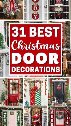 christmas door decorations with the words'best christmas door decorations'in red and green