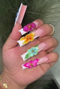 Flower 3d Nails, Rainbow Flower Nails, Flower On Nails, 3d Flower Nails, Spring Nail Designs, Brighter Days, Rainbow Flower