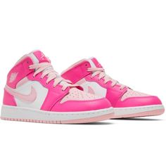 Nike Dunks Mid In Hot Pink Pink Tones. Barbie Pink. Kids Size 7 / Womans Size 9 Original In Box Nike Shoes Women Kids, Nike Shoes Junior, Jordan 1 Mid Rosa, Hot Pink Jordans Low, Hot Pink Low Jordans, Pink Quartz Jordans, Nike Jordan Mid Pink, Shoe Template Nike, Hot Pink And White Nike Shoes