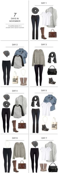 7 Days in November : The Perfect Pieces for a Versatile Winter Capsule Wardrobe - Kiss My Tulle Pregnant Outfit, Fashion Infographic, Winter Mode Outfits, Capsule Wardrobe Pieces, Winter Travel Outfit, How To Wear Leggings, Minimalist Capsule Wardrobe, Boating Outfit, Winter Dress Outfits