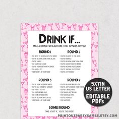 a pink and white drink list with the words drink if