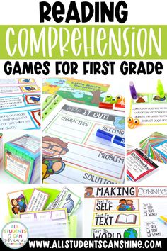 reading competition games for first grade students with pictures and text on the front, in green