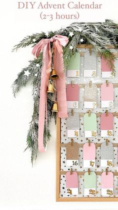 a christmas calendar with pink and green decorations