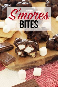 chocolate covered marshmallows and s'mores on a cutting board