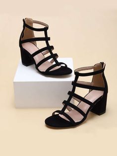 Free Returns ✓ Free Shipping✓. Women Minimalist Chunky Heeled Gladiator Sandals, Fashion Summer Faux Suede Heeled Sandals- Women Heeled Sandals at SHEIN. Shein Shoes, Diy Sandals, Gladiator Sandals Heels, Fashion Shoes Heels, Shoes Hack, Shoes Ideas, Womens Gladiator Sandals, Ankle Strap Block Heel, Fancy Shoes