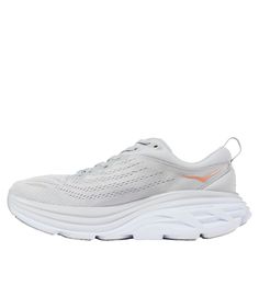 Women's HOKA Bondi 8 Running Shoes | Running at L.L.Bean Dynamic Running Shoes With White Sole And Arch Support, Dynamic Running Shoes With Arch Support And White Sole, White Ergonomic Running Shoes With Gel Cushioning, Ergonomic White Running Shoes With Gel Cushioning, Low-top Walking Shoes With Arch Support For Marathon, Dynamic Walking Shoes With Ortholite Insole For Marathon, White Sole Running Shoes With Arch Support For Jogging, Jogging Running Shoes With Arch Support And White Sole, Marathon Walking Shoes With Boost Midsole And Round Toe