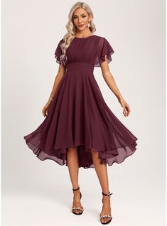 JJ's House Ruffle Chiffon Scoop Spring A-line General Plus No Leg Slit Back Zip V Back Sweet & Flow Modest Cabernet Height:5.8ft（176cm） Bust:32in（82cm）Waist:24in（61cm）Hips:35in（89cm） Asymmetrical Red Model Name:Maria  Height:5.7ft（175cm）  Bust:43in（109cm）  Waist:34i. #JJ's House #Ruffle #Chiffon #Scoop #Spring #Aline #General #Plus #NoLegSlit #BackZip #VBack #Sweet&Flow #Modest #Cabernet #Asymmetrical #Red Empire Waist Bridesmaid Dresses, Princess Bridesmaid Dress, Reddish Purple, Chiffon Cocktail Dress, Sleeveless Bridesmaid Dresses, Ruffle Fabric, Bridesmaid Dresses Online, Satin Bridesmaid Dresses, Dress Inspo