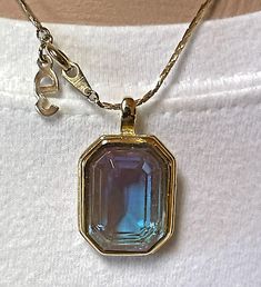 HUGE Antique Saphiret Glass Double Sided Faceted Whiting & Davis Pendant & Chain  | eBay Elegant Glass Rectangular Pendant Jewelry, Elegant Iridescent Jewelry With High Luster, Luxury Glass Jewelry For Party, Elegant Iridescent High Luster Jewelry, Evening Gold Jewelry With Glass Material, Luxury Glass Jewelry For Formal Occasions, Elegant Iridescent High-luster Jewelry, Silver Glass Evening Jewelry, Silver Glass Jewelry For Evening