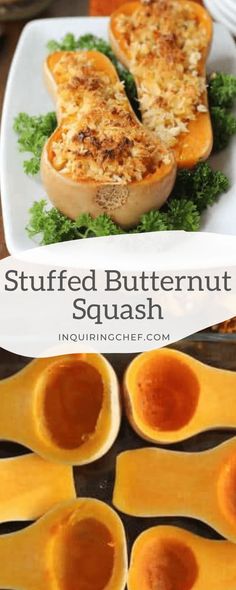 stuffed butternut squash on a white plate