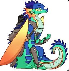 an image of a cartoon character with a surfboard in his hand and a dragon on the other side