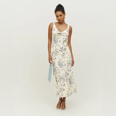 Tags Still On!! Chic Maxi Slip Dress For Garden Party, Chic Midi Slip Dress For Garden Party, Chic White Slip Dress With Floral Print, Elegant White Floral Print Slip Dress, Elegant White Slip Dress With Floral Print, Casual White Silk Dress, Elle Dress, Ballerina Style, Afternoon Dress