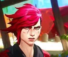 an anime character with red hair and black shirt