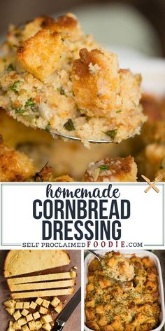 broccoli cornbread dressing recipe with text overlay