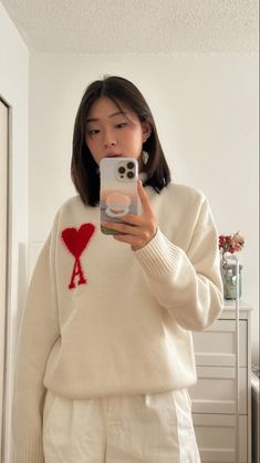 Ami de cœur turtleneck, knit sweater, fall outfit, off white sweater Ami Sweater, Winter Ootd, Sweater Outfit, Fall Winter Outfits, Cant Wait, Wool Sweater, Casual Fits