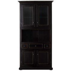 a black cabinet with two doors and drawers