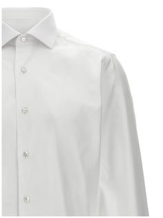 Cotton shirt with button closure, long cuffed sleeves. Composition: 100% cotton Luxury Slim Fit Long Sleeve Shirt, Luxury Slim Fit Long Sleeve Dress Shirt, Modern Cotton Tops For Semi-formal Occasions, Luxury Long Sleeve Dress Shirt For Office, Luxury Long Sleeve Office Dress Shirt, Luxury Long Sleeve Shirt With Button Closure, Luxury Long Sleeve Dress Shirt With Button Closure, Luxury Cotton Long Sleeve Dress Shirt, Luxury Long Sleeve Cotton Dress Shirt