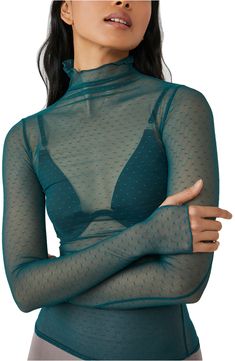 Love to layer in this shapely mesh turtleneck covered in textured clip dots. 26" length (size X-Large) Turtleneck Long sleeves 85% polyamide, 15% elastane Machine wash, tumble dry Imported Long Sheer Dress, Beauty Haul, Sheer Tops, Black Sheer Dress, Sheer Clothing, Sheer Crop Top, Mesh Tops, Trendy Streetwear, Mesh T Shirt