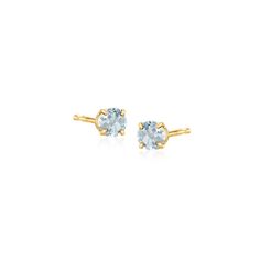 Ross-Simons - .50 ct. t. w. Round Aquamarine Stud Earrings in 14kt Yellow Gold. Allow yourself to be swept away by the tranquil ocean blue of these .50 ct. t. w. round aquamarine stud earrings. Gracefully fixed with four-prong settings. Post/clutch, 14kt yellow gold earrings. Aquamarine birthstones are the perfect gift for March birthdays. Jewelry Presentation, Aquamarine Birthstone, Aquamarine Studs, Stone Stud Earrings, Aquamarine Colour, Fine Jewelery, Yellow Gold Earrings, Aquamarine Stone, Timeless Jewelry