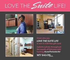 a flyer for a salon with pictures of the rooms