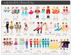 an illustrated poster showing the different costumes worn by various characters in disney's animated movie