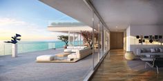 an artist's rendering of a balcony overlooking the ocean