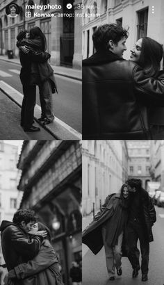 black and white photos of people walking down the street with their arms around each other