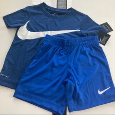 New 2 Pieces Included Nike Blue Cotton Shorts, Blue Shorts For Playwear In Spring, Blue Playwear Shorts For Spring, Blue Short Sets For Spring, Nike Blue Cotton Sets, Blue Fitted Playwear Bottoms, Casual Blue Playwear Sets, Casual Blue Bottoms For Playwear, Blue Sporty Playwear Set