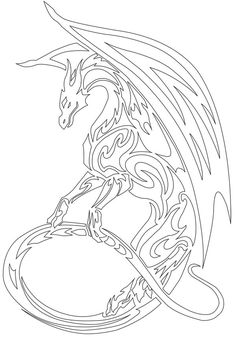 a drawing of a dragon sitting on top of a ball with its wings spread out