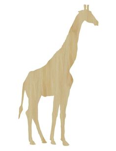 a wooden cutout of a giraffe on a white background