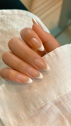 Gel nails   • Gel x nails   • Almond shape   • Medium oval nails   • Classic French tip   • White French manicure Gel Nails White, Nails White French Tip, Nails White French, French Tip Gel Nails, White French Nails, Almond Nails French, Graduation Nails