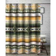 a shower curtain with an abstract pattern on it