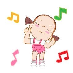 a cartoon girl with musical notes around her head and hands to her ears, listening to music